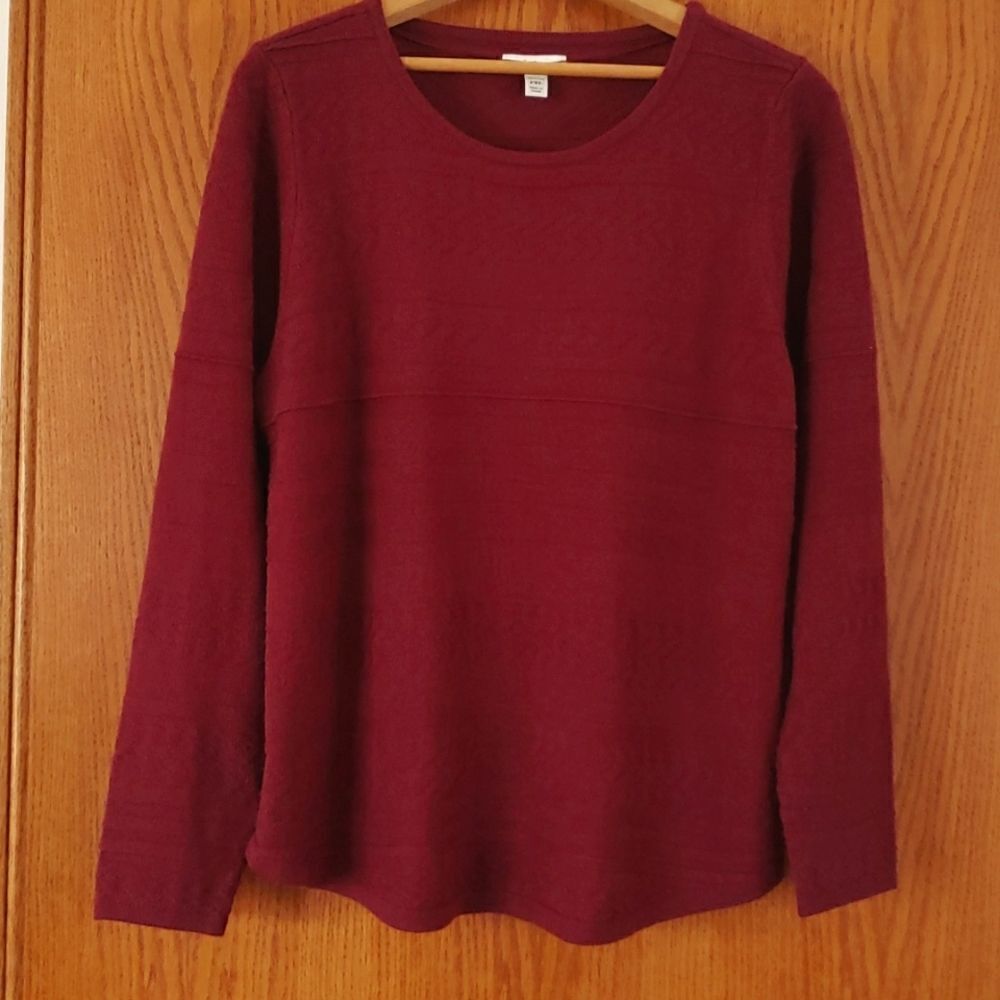Pretty Wine Colored Croft & Barrow Textured Knit Scoop Neck Sweater Sz PXL